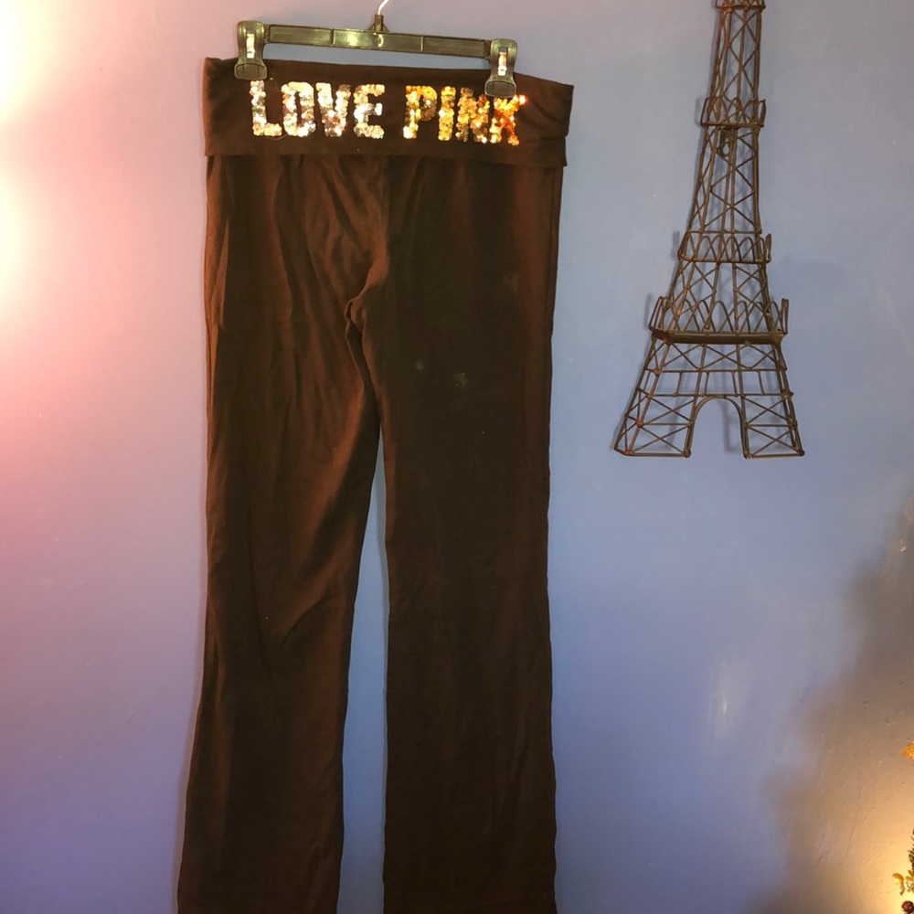 Pink glitter yoga black pants size large